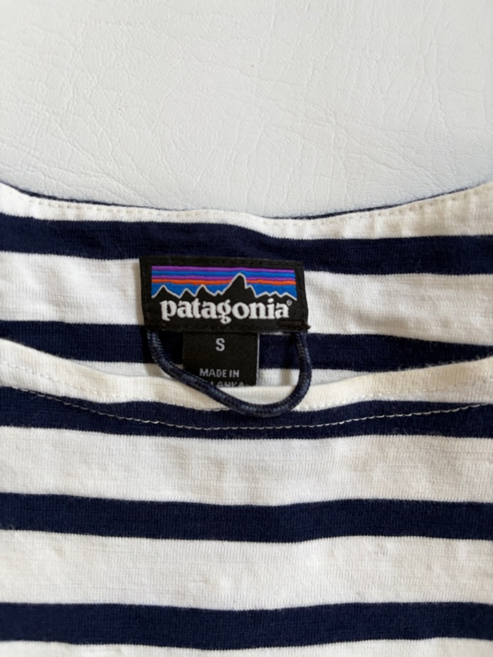 Patagonia Dress Organic Cotton Floral French
Stripe Shift Dress Navy White Small - Picture 14 of 15